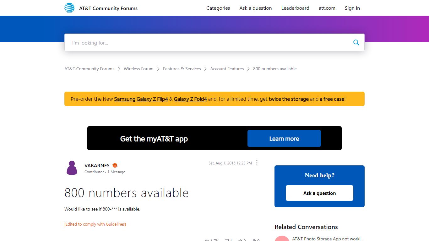 ‎800 numbers available | AT&T Community Forums